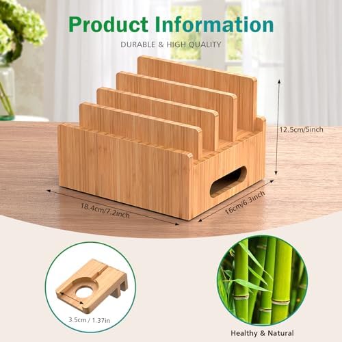 Pezin & Hulin Bamboo Charging Station with USB Charger,5Cables-Natural - Image 6