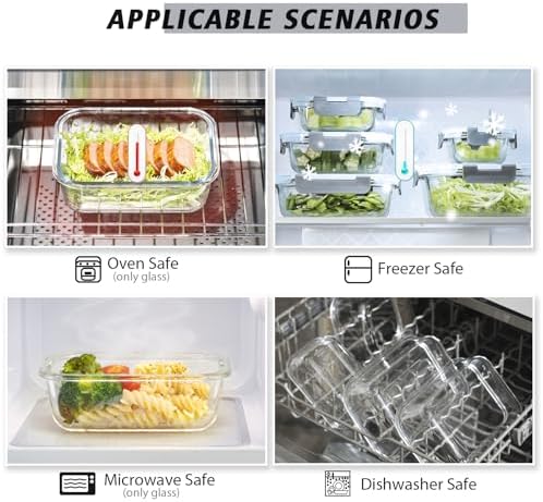 AILTEC 12 Pack Glass Meal Prep Containers Set, Airtight Snap Lids, 4 Sizes - Image 5