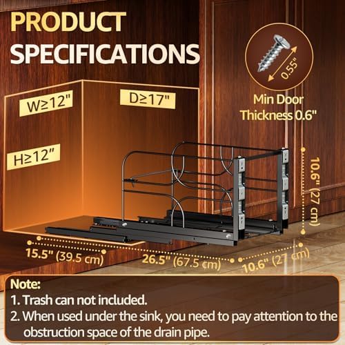 Pull Out Trash Can Under Cabinet, Soft Close Heavy Duty 200LB, Black - Image 3