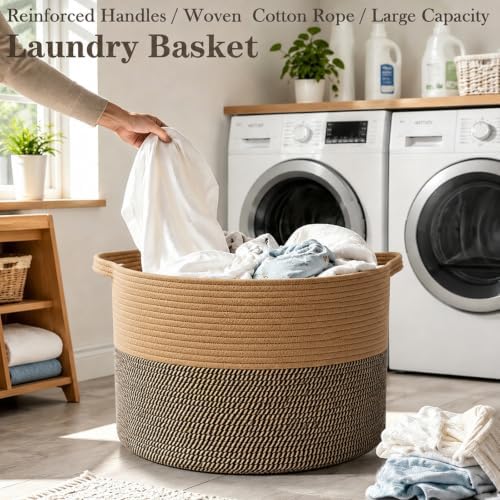 115L Extra Large Blanket Basket,Woven Laundry Basket-Jute&Black - Image 5