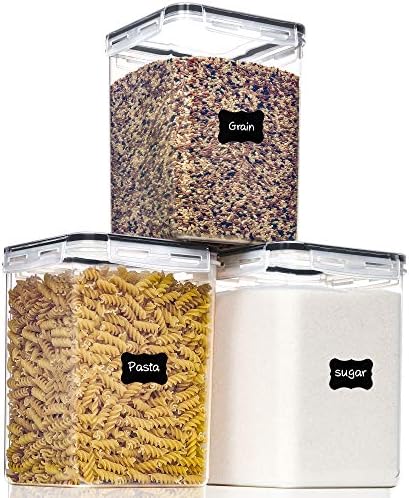 PANTRYSTAR Large Food Storage Containers with Lids Airtight 5.2L /176Oz, for Flour, Sugar, Baking Supply, 3PCS BPA Free Plastic Canisters for Kitchen Pantry Organization by PantryStar