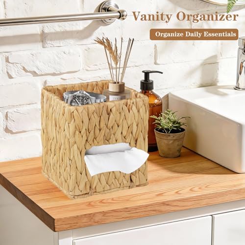 Woven Tissue Box Cover Square with Storage Tray, Tissues Cube Box Holder - Image 2