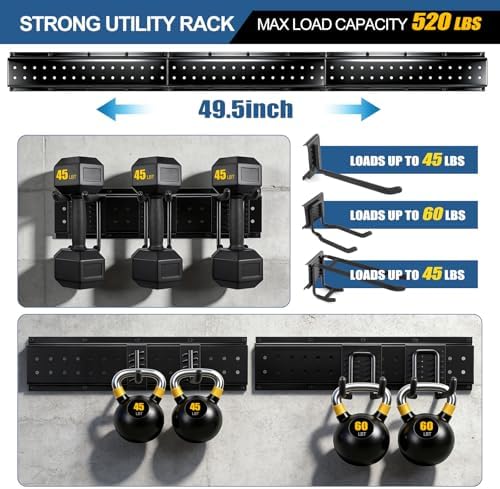 49.5'' Garage Tool Organizer Wall Mount Load 520Lbs with Heavy Duty 14Hooks - Image 3