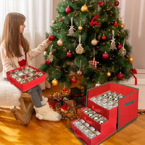 Premium Christmas Ornament Storage Box Keeps 64 3" & 4 Individual Trays ﻿ - Image 4