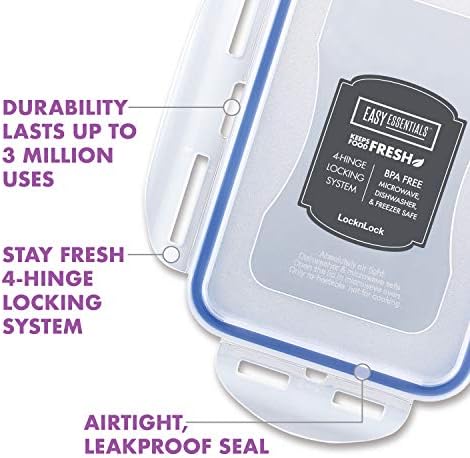 LOCK & LOCK Easy Essentials Food Storage lids/Airtight containers, BPA Free, 10 Piece - Square, Clear - Image 5