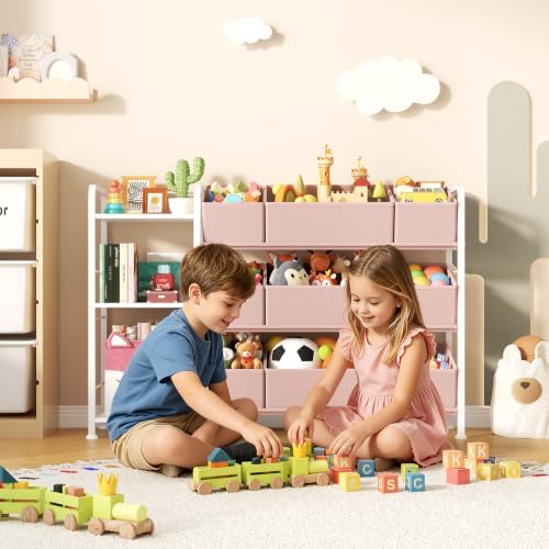 BBLIKE Kids Bookshelf and Toy Storage Organizer with 9 Removable Toy Bins - Image 2