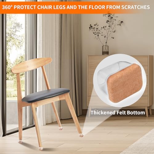 Ezprotekt 8 Pcs Rectangle Clear Silicone Chair Leg Floor Protectors, Rectangle Felt Furniture Pads Caps, Chair Leg Covers Cups for Chair Table Desk Sofa (Fit L :1.3-1.7", W: 0.9-1.2") - Image 6