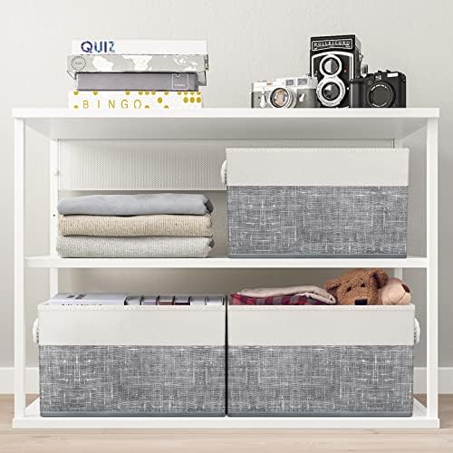 Fab totes Storage Bins 4-Pack, Foldable Storage Baskets for Organizing Toys, Books, Shelves, Closet, Large Storage Box with Rope Handles, Sturdy Organizer Bins, White & Grey - Image 5