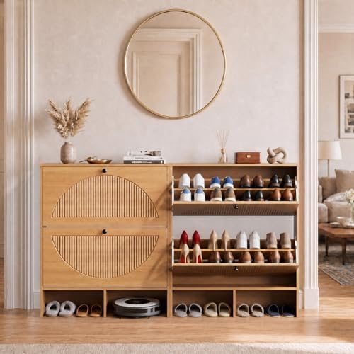 Shoe Cabinet with 2 Flip Drawers, Narrow Shoe Storage Cabinet for Entryway - Image 3