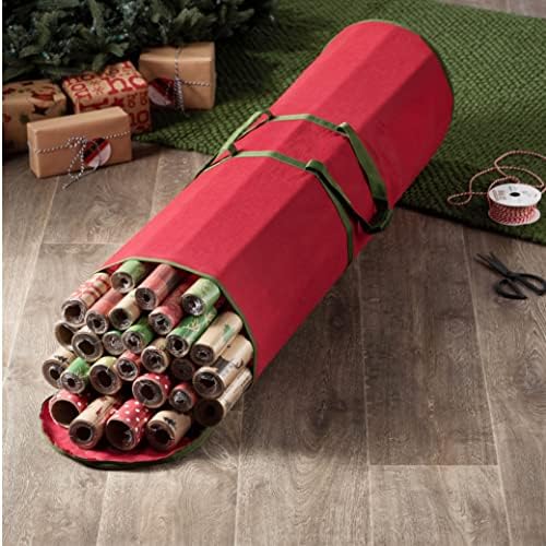 ZOBER Round Christmas Gift Wrapping Paper Organizer Storage - 40 Inch Gift Wrap Storage Containers - Wrapping Paper Holder, Waterproof, Fits 25 Standard Rolls - Red - Image 2