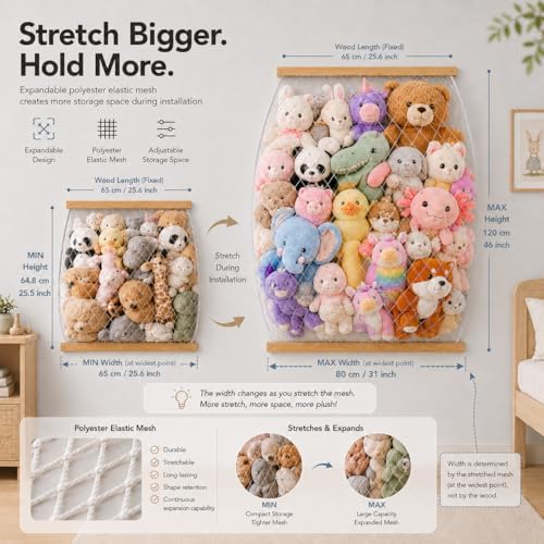 Stuffed Animal Storage Holder, Elastic Stuffed Animal Net,Door/Wall Mount Length Adjustable Hanging Stuffed Animal Organizer, Plushie Net for Nursery Play Room-Origin Boards Patent - Image 3