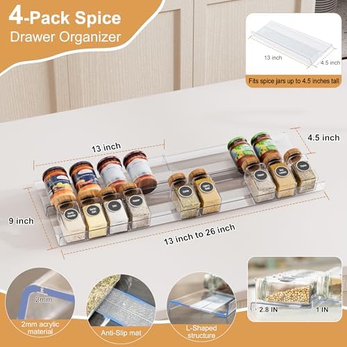 Spice Drawer Organizer Insert, 13"-26" Seasoning Organization, 4 Pcs - Image 3