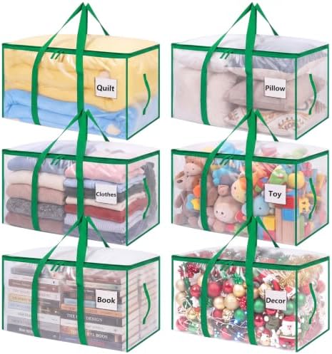 6 Pack 93L Extra Large Heavy Duty Clear Moving Bags 200LBS, Green Edges by Dntorx