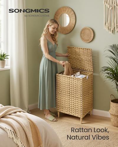 SONGMICS 2-Section Laundry Hamper with Lid, PE Rattan, 29 Gallons (110 L) - Image 2
