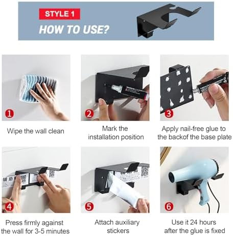 Hair Dryer Holder Wall Mount, Stainless Steel Blow Dryer Holder for Bathroom, Rustproof Hair Dryer Organizer Fits 2.3" Diameter, Easy Wall Installation (Black) - Image 5