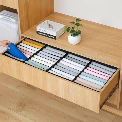 Qozary 4 Pack Drawer Organizers for Clothing, 8 Grids Foldable Closet Organizers and Storage Bins for Bedroom, Dresser Organizer Boxes for Thin T-shirts, Tank Tops (Black, Upgrade Height) - Image 6