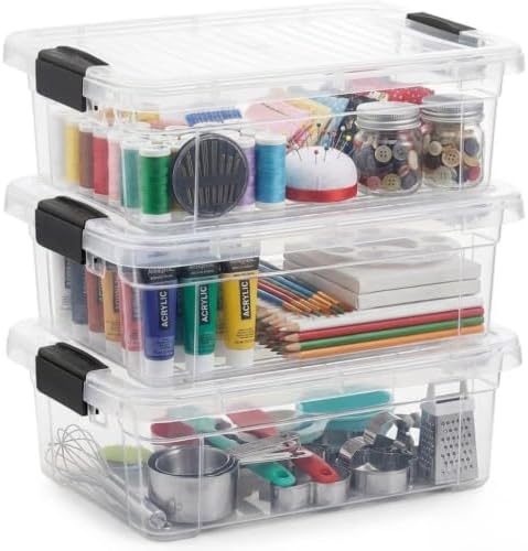 Superio 7.4 Quart Clear Plastic Storage Bin with Lid, Stackable Organizer Box, BPA-Free Storage Container for Home, Garage, School & Office, 3 Pack by Superio