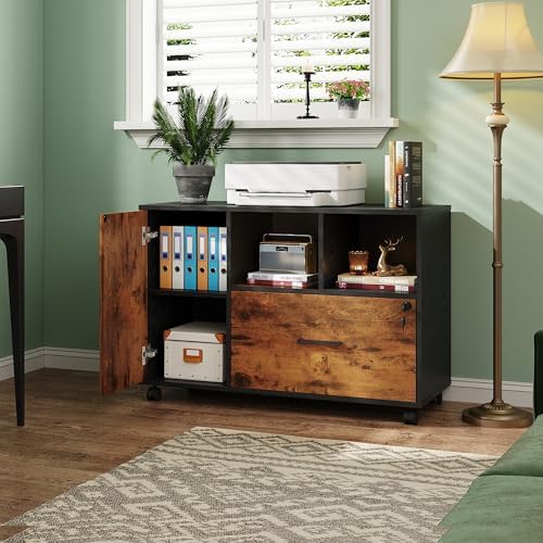 DEVAISE Printer Stand with Storage, Mobile Wood File Cabinet, Rustic Brown - Image 2