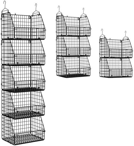 PUPPYCUTE Stackable Wire Storage Baskets for Kitchen Closet Pantry, Hanging Closet Organizers Storage Shelves Organization, Wall Mount Metal Basket Bins, Clothing Vegetable & Fruit Organizer 5 pcs by PUPPYCUTE