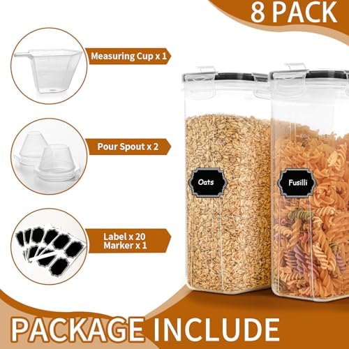 Cereal Containers Storage Set (4L / 135.2oz), 8PCS Airtight Food Storage Containers with Lids, Cereal Dispensers for Kitchen Pantry Organization and Storage with Pour Spout, 20 Labels, Marker - Image 3