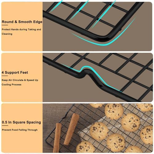 Hunnycook 15.8”×9.8” Cooling Rack, 3P Stainless Steel Baking Rack, Oven Safe Cooling Racks for Cooking and Baking, Black Roasting Rack & Wire Rack & Cookie Cooling Rack for Roasting, Grilling, Drying - Image 4
