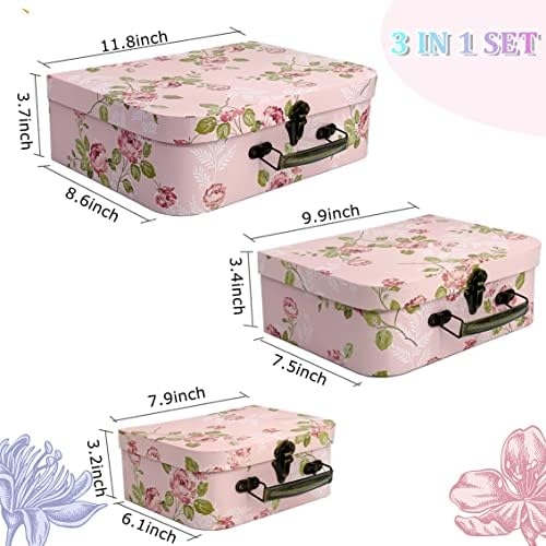 Paperboard Suitcases Set of 3 Decorative Storage Boxes With Lids, Gift Boxes With Lids For Presents, Compatible with Travel Dollhouses, Wedding Card Box or New Year Decorations (Pink Flowers) - Image 7
