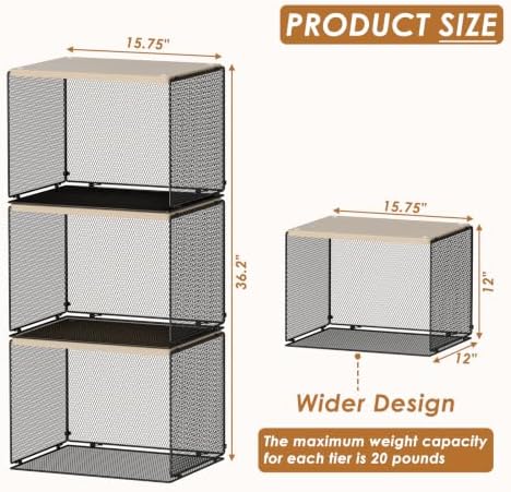 3 Pack Stackable Closet Organizers and Storage,Closet Shelves with Wood Top - Image 2
