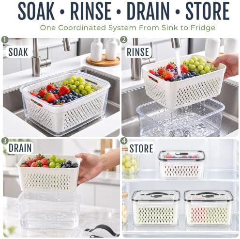 Fruit Storage Containers for Fridge: 3 PCS with Removable Colander, Handle - Image 3