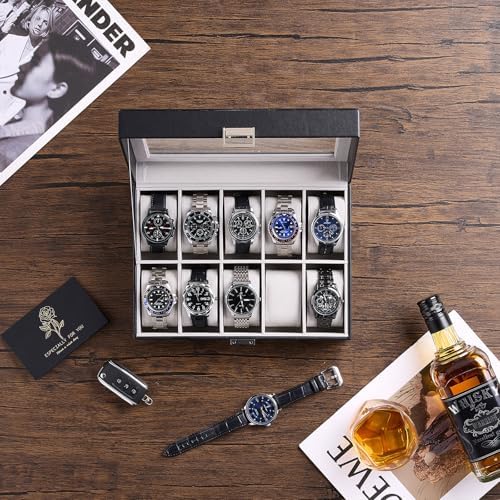 ProCase Watch Box, 10 Slot Mens Watch Display Case, Black - Image 2