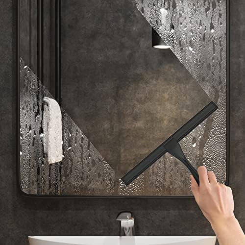 All-Purpose Stainless Steel Shower Squeegee for Shower Glass Door with Adhesive Hook, Bathroom Cleaner Tool Household Window Mirror Squeegee for Glass Doors, Cleaning Tile Wall, Car, 12 inch, Black - Image 4