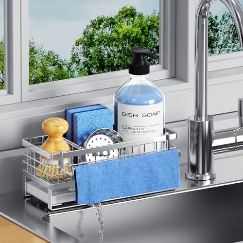 Metal Kitchen Sink Sponge Holder, Countertop Sink Caddy (Silver) by DYFVRENKITCHENLIFE
