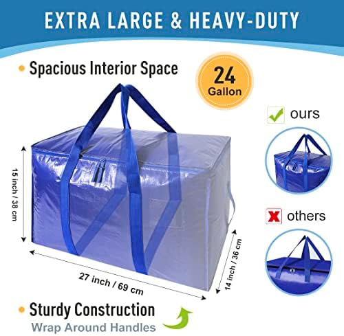 Extra Large Moving Bags Heavy Duty Totes for Storage Packing, Space Saving, Traveling, with Zippers & Strong Carrying Handles (Set of 8) - Image 2
