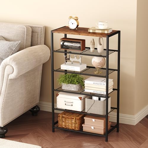 HOMEFORT Shoe Rack 6-Tier, Shoe Storage Shelf, Industrial Shoe Tower, Narrow Shoe Organizer for Closet Entryway, Small Shoe Rack Table with Durable Metal Shelves, Rustic Brown - Image 4