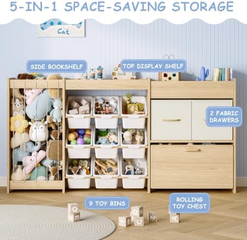 EXPERLAM 5-in-1 Toy Storage Organizer, Plush Holder, 9 Bins, Toy Chest - Image 3