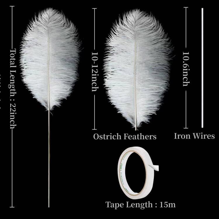Holmgren White Ostrich Feathers Bulk - 20pcs Making Kit 22 Inch Large Ostrich Feathers for Vase, Floral Arrangement, Wedding Party Centerpieces and Christmas Home Decorations (White)