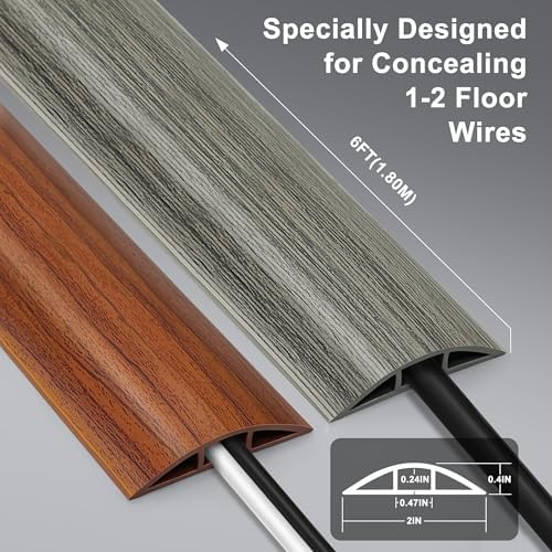 Cord Covers for Wires on Floor 6FT, Cord Cover Floor, Wood Yellow Oak Floor Cable Management, Cable Protector Prevent Cable Trips Floor Cable Covers for Cords, Cable Cavity: 0.47" (W) x 0.24" (H) - Image 2