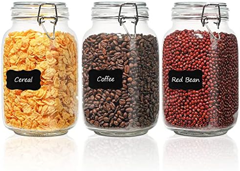 ComSaf Square Glass Jars with Airtight Lids 51 oz 3 Pack Wide Mouth by ComSaf