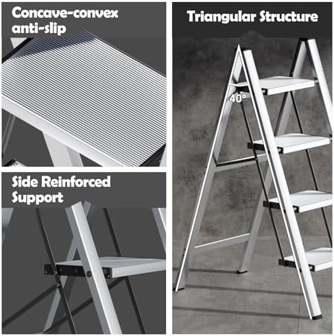 Taranta 4 Step Stool Foldable,Aluminum Step Ladder-Sliver - Image 2