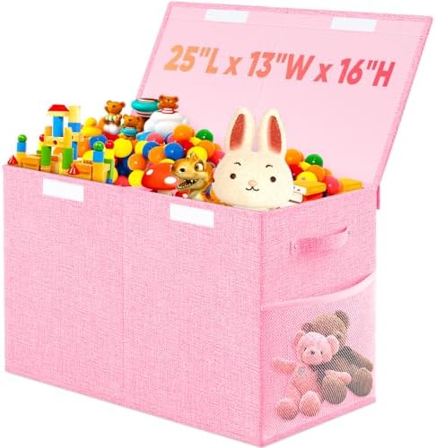 Large Toy Storage Box with Lid & Dividers, Collapsible Kids Toy Chest, Pink by Rocamdo