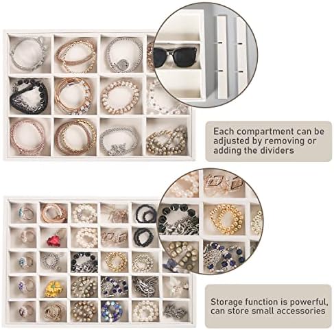 Coward Stackable Jewelry Trays Organizer Set with Clear Lid, Trays for Drawer, Earring Necklace Bracelet Ring Display Organizer (beige(ring+12girds+30girds+The glass lid)) - Image 5
