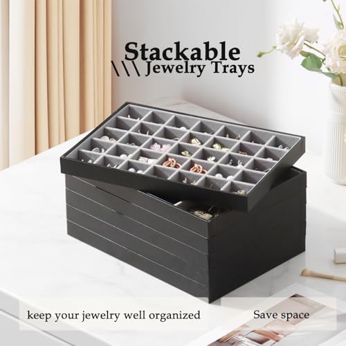Large Jewelry Organizer Tray PU Leather, Black Gray, 35 Grids - Image 6