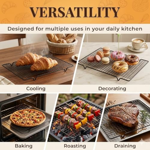 5PCS Cooling Racks for Cooking and Baking 10" x 16",Heavy Duty Metal Wire Rack,For Grilling, Roasting, Baking, Drying, Fits Jelly Roll Sheet Pan, Oven & Dishwasher Safe - Image 5