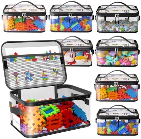 8 Packs Large Clear Toy Storage Bags with Labels, Handles, Zippers L by Shcsdr