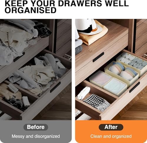DIMJ Drawer Organizer Clothes 12 Pack - Foldable Baby Organizers and Storage & Dresser Organizer for Bedroom, Closet - Nursery Organization Dresser Dividers for underwear, Sock,Bra, Belt, Tie, Beige - Image 5