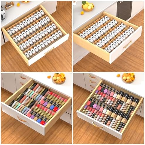 4-Tier Non-Slip Spice Drawer Organizer, 4-Pack Checkered Frosted Clear Acrylic, Expandable (11''-22'') Spice Rack for Kitchen Drawer Storage – Holds Seasonings, Herbs, and Spices (Jars Not Included) - Image 6