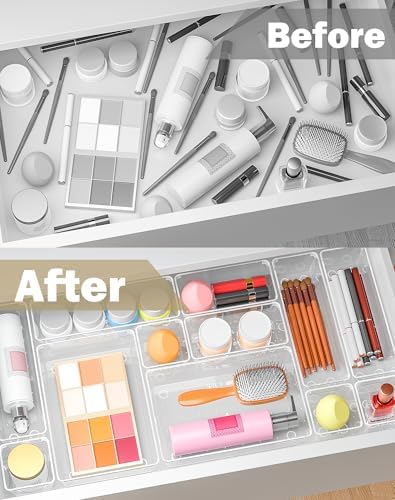 15Pcs Clear Plastic Drawer Organizers Set, 4size makeup drawer organizer trays for vanity/desk/bathroom/office/nightstand/gadgets for kitchen/desk drawer, Versatile drawer divider storage bins - Image 4