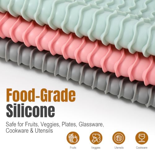 2 Pack Silicone Dish Drying Mat for Kitchen Counter Cooking Baking Liners Drawer Refrigerator Espresso Machine Station Utensil Holder Washer Trivets Oven Chef Gifts Large 18"x16" Pink - Image 5