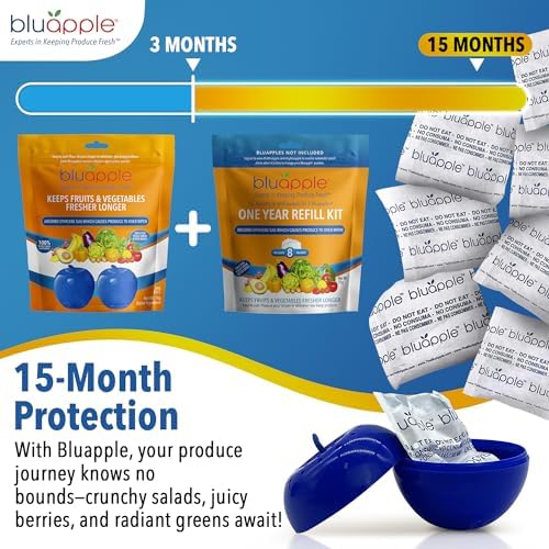 Bluapple Produce Saver Ethylene Gas Absorber - Fresh Fruit & Vegetable Storage for Refrigerator, Kitchen Must Haves, Produce Keeper, Fruit Saver, Each Packet Lasts 3 Months, BPA Free - 15-Month Bundle - Image 4