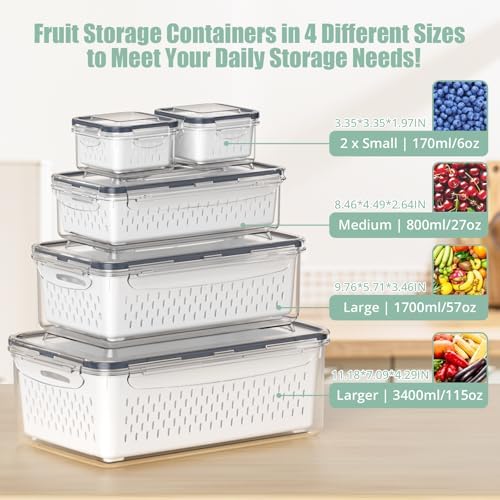 Anysig 5 Pack Fridge Fruit Storage Containers with Colander & Handle Lids - Image 2