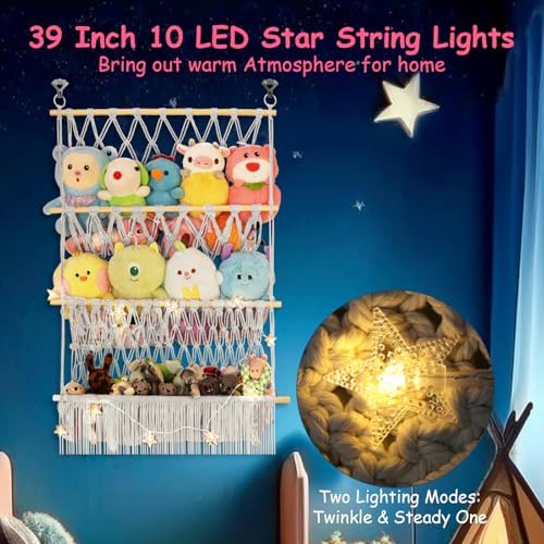 3 Tier Stuffed Animal Storage Shelf Net, 24x39'' Plushy Net, Beige - Image 5